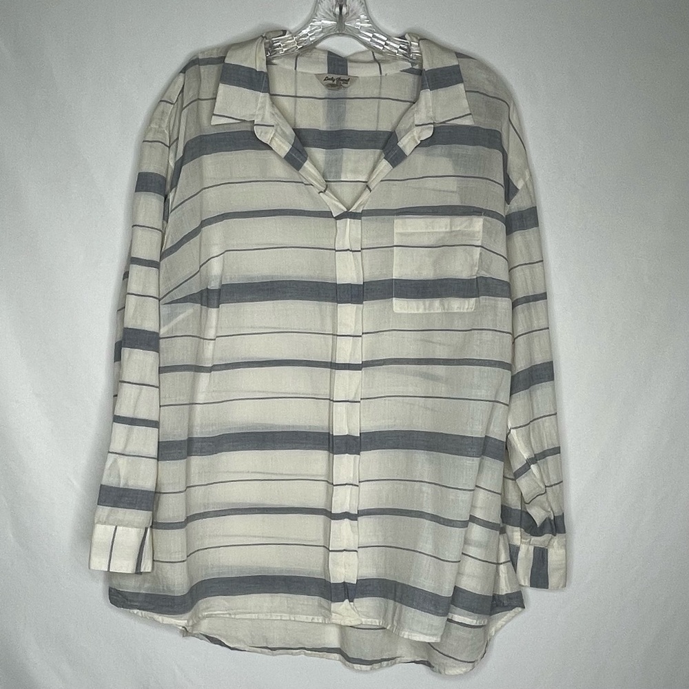 Lucky Brand Blue White Gauzy Tunic Pullover